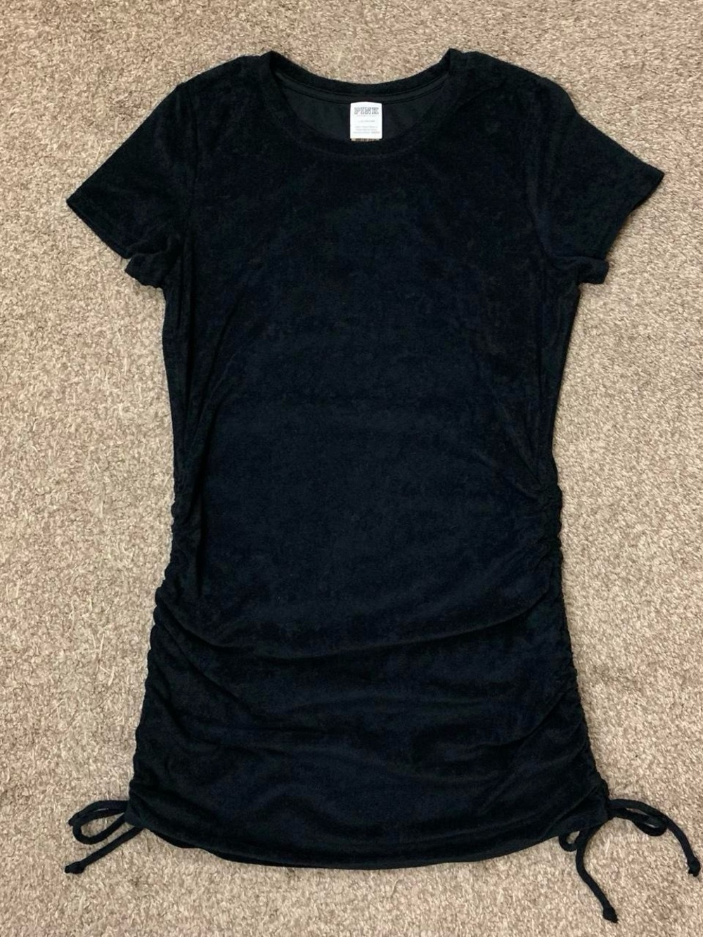 Victorias Secret PINK Mini Dress Womens Large Black Terry Ruched Sides Beach NWT